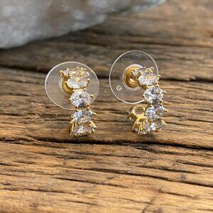 Cailin Gold Crystal Huggie Earrings in White Crystal